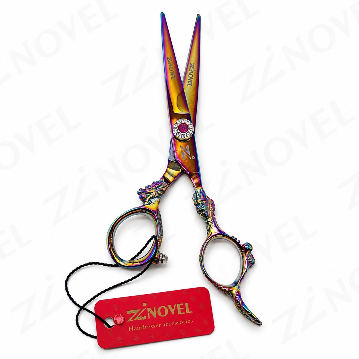 قیچی راست دست کات هفت رنگ دسته نقش دار کد Zi-075C زینوول Zinovel