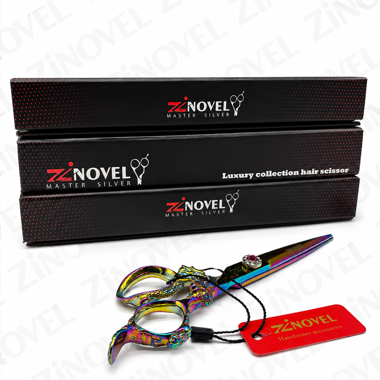 قیچی راست دست کات هفت رنگ دسته نقش دار کد Zi-075C زینوول Zinovel