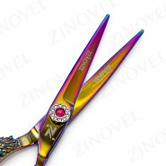 قیچی راست دست کات هفت رنگ دسته نقش دار کد Zi-075C زینوول Zinovel